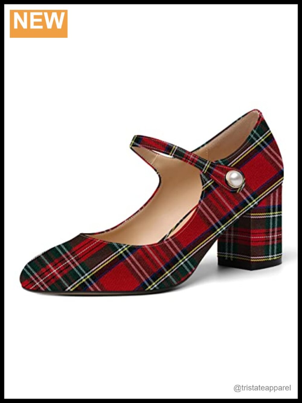Women's Round Toe Ankle Strap Patent Block Mid Heel Pumps Wedding Shoes